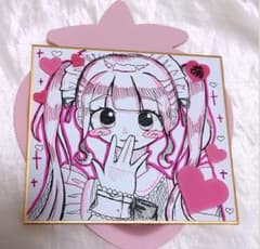 手描きイラスト オリジナル 色紙 ピンク メイド - メルカリ