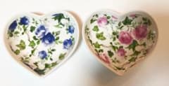 ハート小皿2枚セット バラ ローズ 花柄 ピンク 青 果物 フルーツ皿のサムネイル