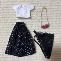 ワンコインSALE 黒ドットスカートセット ハンドメイド リカちゃん