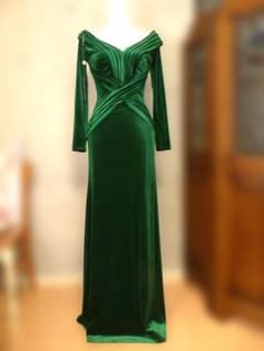 TadashiShoji タダシショージ ダークグリーン ベルベットドレスXXS 