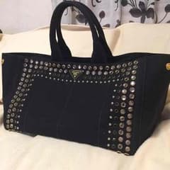 プラダ PRADA カナパ ビジュー 白タグあり！ブラックのサムネイル