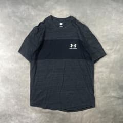 古着UNDERARMOURロゴTシャツ切替杢グレー 黒スポーツミックスYt026