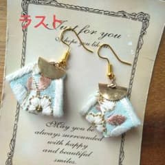 アジアン 青 ピアス イヤリング ネイティブ チロリアンテープ 刺繍