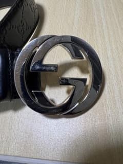 GUCCIブラックレザーベルト　ダブルGバックルのサムネイル