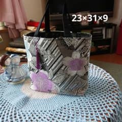 帯リメイクハンドメイドトートバック花柄桜ブラックシルバー - メルカリ