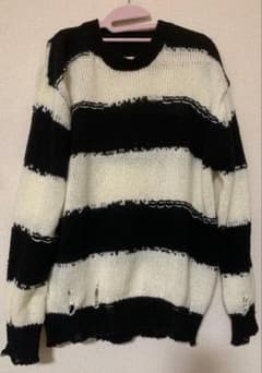 ニット ストライプ 白黒 ヴィンテージ風