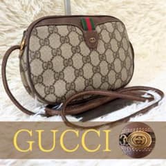 希少 グッチ シェリーライン GG キャンバス レザー ショルダーバッグ