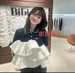 BIBIY. ポロシャツ フリル ネイビー ホワイトのサムネイル