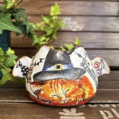 ご購入済み　リメイク鉢　ハロウィン　コウモリ鉢　 黒猫とジャック.オ.ランタン ご購入済み リメイク鉢 ハロウィン コウモリ鉢 黒猫とジャック.オ