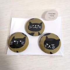 【ハンドメイド】くるみボタン マグネット 38mm ネコ柄① 3個セットのサムネイル