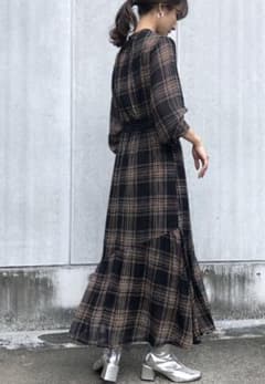 【&g’aime】チェックシアーロングワンピース　アンジェムのサムネイル