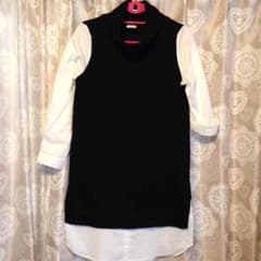 新品✨シャツニットワンピース✨ハイネック★ドッキングワンピース★トレンド★のサムネイル