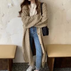 レディース カーディガン ニット ケーブル編み ロング vネック ゆったりのサムネイル