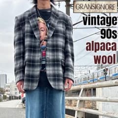希少 90s アルパカ シャギー オンブレチェック テーラードジャケット