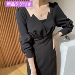 新品　韓国　ブラックワンピース　Mサイズのサムネイル