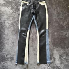 新品☆mnml ミニマル/フェイクレザー×デニム 再構築フレアパンツ(29