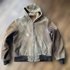 90s ビンテージ スエード フーデッドジャケット ブラウン 古着のサムネイル