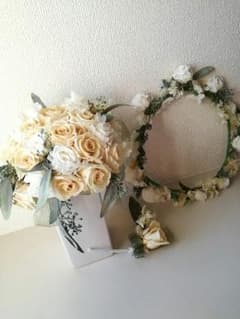 ブーケ　花冠　ブートニア　プリザーブドフラワーのサムネイル