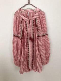 【新品】ZARA ストライプ シャツ 長袖 赤 ポンポンのサムネイル