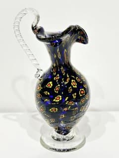 レトロ ベネチアンガラス ムラーノ ミルフィオリ 水差し イタリア ネイビー レトロ ベネチアンガラス ムラーノ ミルフィオリ 水差し