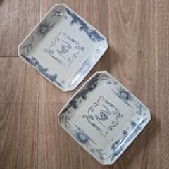 古伊万里 隅切角皿2客 染付 吉祥文様 - メルカリ