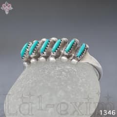 Turquoise Silver Indian Jewelry Needlepoint Ring, Size 14