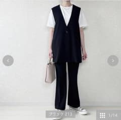 レディース　ジレ+Tシャツセット（chiii）　しまむら　黒セットアップのサムネイル
