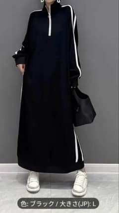 ワンピース ロングワンピース ハーフジップ ライン 長袖 レディースのサムネイル