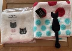 【まとめ売り】〈未使用〉黒猫タオルハンカチ2枚のサムネイル