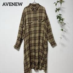 AVENEW チェック柄 シャツワンピース ロング レーヨン混 ベージュ F⁠