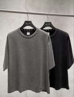 スタッズネック Tシャツ ヴィンテージ加工　ワイドショー丈のサムネイル