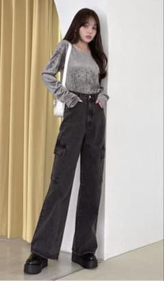 グレー ベルベット風 長袖トップスのサムネイル