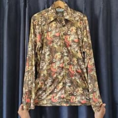 【古着】 Burma 花柄 長袖ポリシャツ ブラウン 70S ボックスシルエットのサムネイル