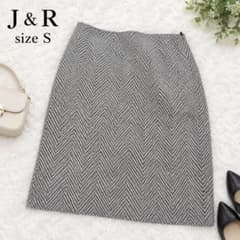 【アンゴラ混】J&R ジェイアンドアール ヘリンボーンタイトスカート グレー Sのサムネイル