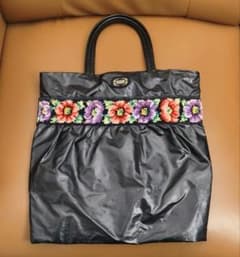 FEILER 花柄刺繍 ナイロン ハンドバッグ 黒 エコバッグ - メルカリ