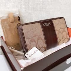 新品未使用☆COACH コーチ☆長財布 ダークブラウン×ピンク☆箱ほか完備のサムネイル