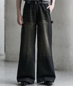 美品】CLEL 箔プリント ダブルニー デニムパンツ Sサイズ - メルカリ