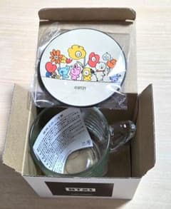 신품 BT21 CHIMMY 유리 머그컵 코스터 세트