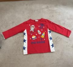 美品✨MIKI HOUSE 長袖Tシャツ 90cm 宇宙柄 赤 ワッペン ロンTのサムネイル