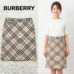 極美品 バーバリー ノバチェック スカート 膝丈 ベージュ メガチェック
