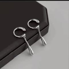 高級感◎】シルバードロップチャーム イヤーカフ風アクセサリー｜韓国風・大人上品