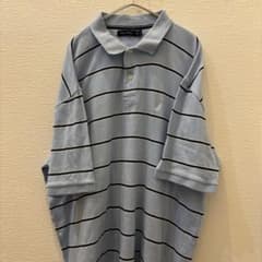 NAUTICA 】古着 半袖 ポロシャツ ワンポイント刺繍ロゴ ボーダー柄XL 