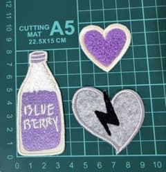 アイロンワッペン 3枚セット ボトル ハート 稲妻 刺繍 紫 グレーのサムネイル