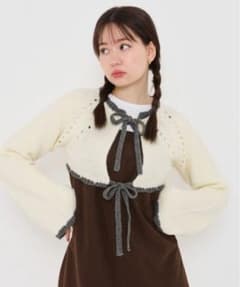 Tina:Jojun クロップドカーディガン アイボリー/グレーのサムネイル