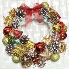 ゆうゆめ♡2点☆北欧風メルヘン＆ゴージャスクリスマスリース☆☆玄関飾り☆ クリスマス オーナメント クリスマスツリー リーフ風 玄関 リース