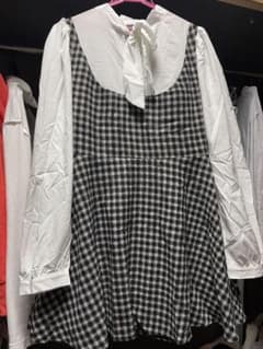 SHEIN EZwear 格子縞プリント タイネック パフスリーブ ドレスのサムネイル