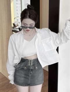 SHEIN クロップド丈　オーバーサイズシャーリングスリーブシャツ　ホワイトのサムネイル