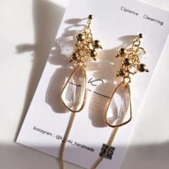 【No.196】クリアシードビーズ×ガラスチャームピアス/イヤリングのサムネイル
