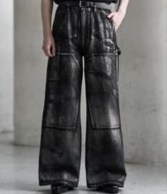 【CLEL】インディゴS 箔プリント ダブルニーデニムパンツ CLEL】黒M 箔プリント ダブルニーデニムパンツ - メルカリ