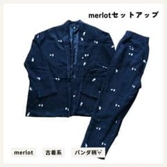 merlot パンダ柄 コーデュロイ セットアップ ネイビー 古着 個性派のサムネイル